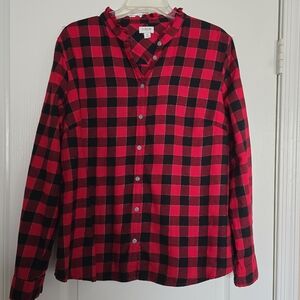 J. Crew Red and Black Silver Plaid Button Down Shirt